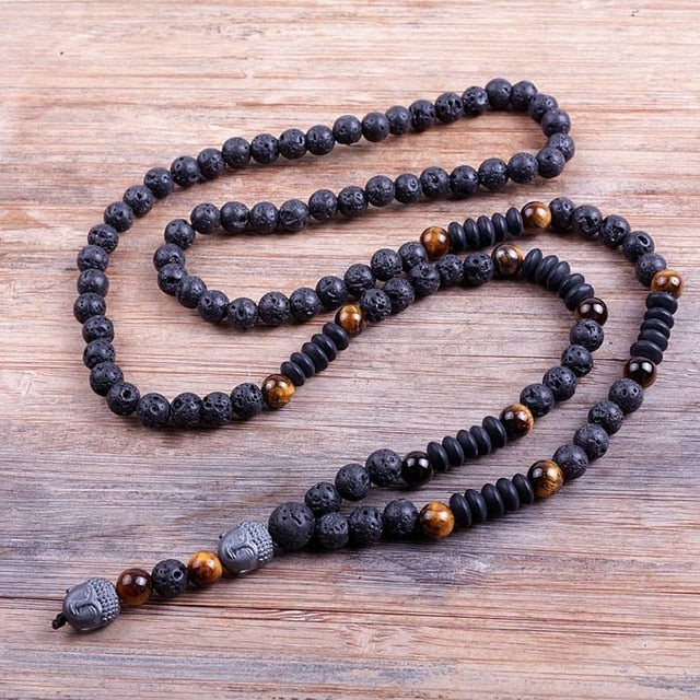 Lava Wood Buddha Head Necklace