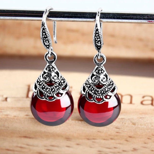 Retro Garnet Drop Earrings