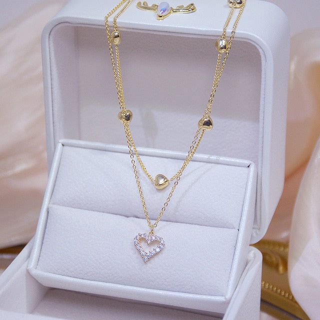 Gold Double Layer Heart Necklace