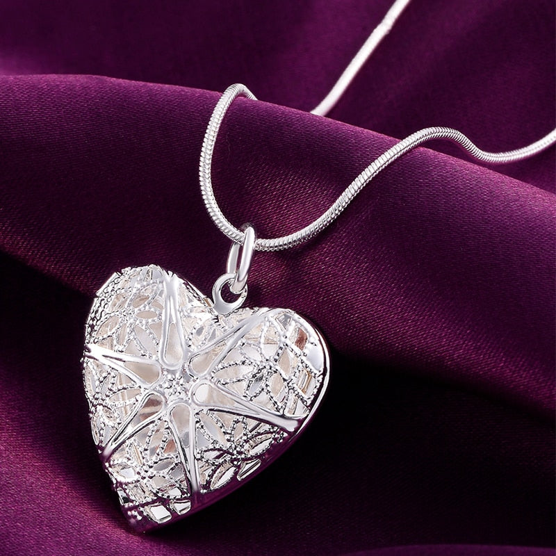 Heart Shape Frame Pendant with Silver Snake Chain