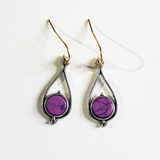 Purple Stone Drop Earrings